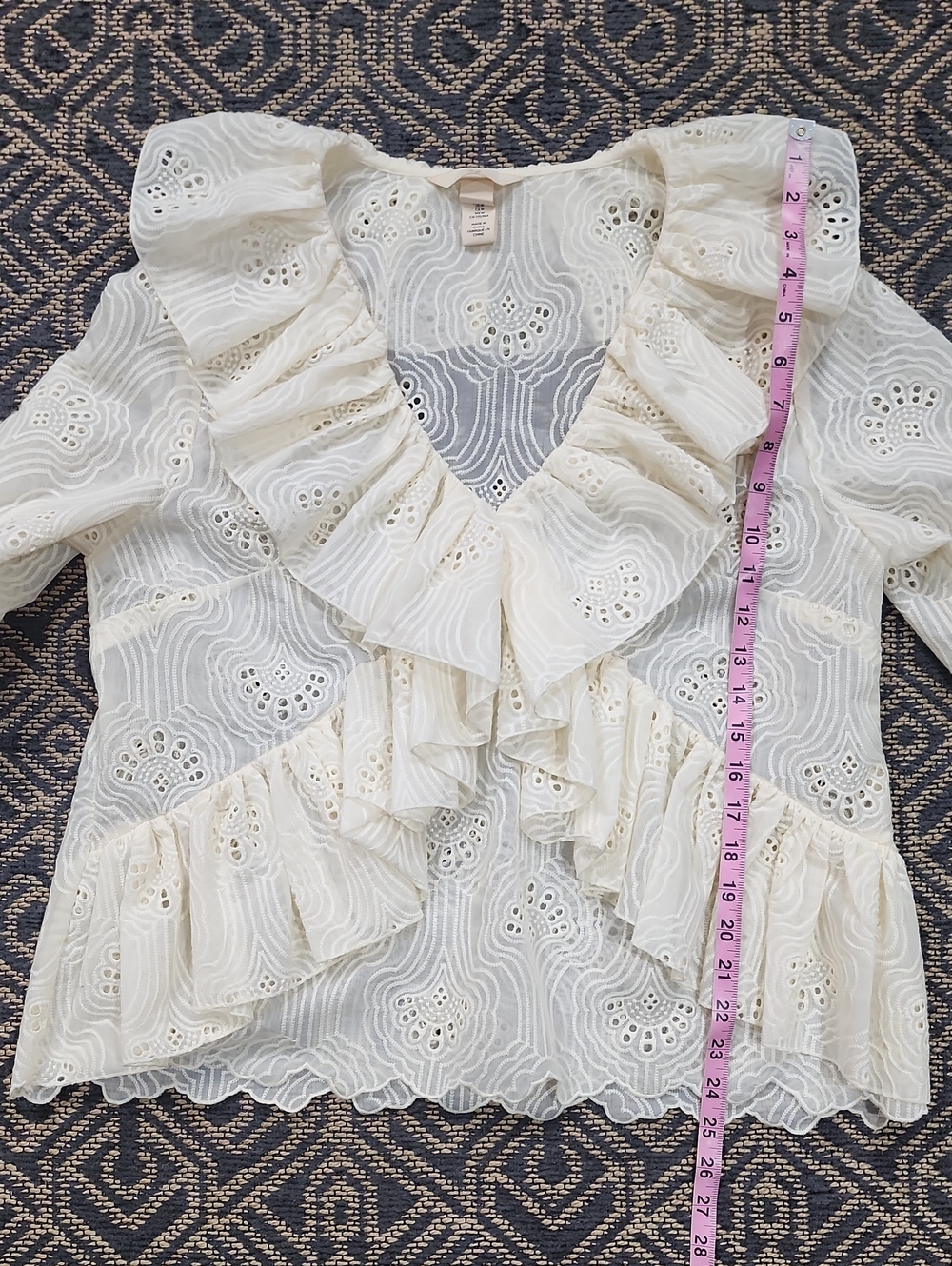H&M Cream Frill Trimmed Long Sleeve Ruffle Blouse - Picture 8 of 12